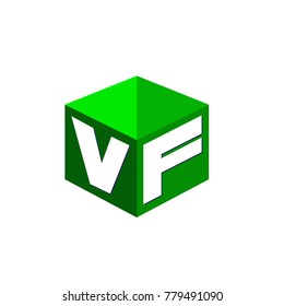 Letter VF logo in hexagon shape and green background, cube logo with letter design for company identity.
