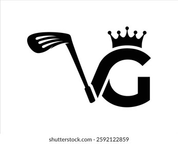 Letter VG logo with Golf stick, Letter V and G logo with crown and Golf clubs symbols, Initial VG logo icon with crown symbol