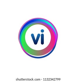 Letter VI logo with colorful circle, letter combination logo design with ring, circle object for creative industry, web, business and company.
