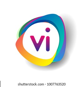 Letter VI logo with colorful splash background, letter combination logo design for creative industry, web, business and company.