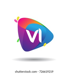 Letter VI logo with colorful splash background, letter combination logo design for creative industry, web, business and company.