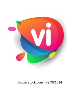 Letter VI logo with colorful splash background, letter combination logo design for creative industry, web, business and company.