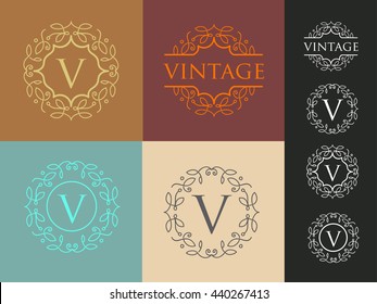 Letter Vintage Logo. Simple and elegant floral design logo, Elegant linear luxury vector logo design