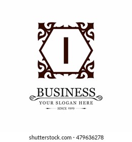 letter I Vintage luxury emblem. Flourishes calligraphic Monogram design elements, graceful template. Vector Emblem logo template