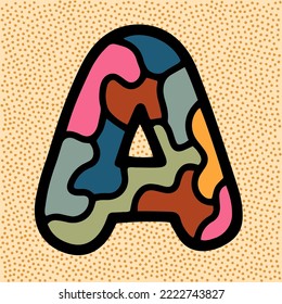 letter A vintage retro font with stained glass pattern puzzle mosaic kaleidoscope in muted colors