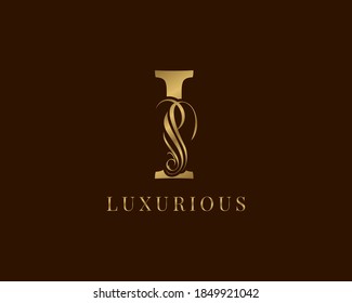 letter I vintage swirl royal alphabetic logo for luxurious brand