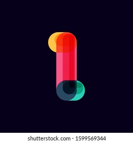 Letter I vivid logo with overlapping lines on black background. Vector typeface for vibrant identity, nightlife, techno sphere.