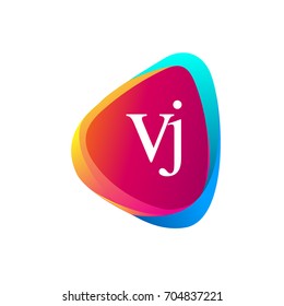 Letter VJ logo in triangle shape and colorful background, letter combination logo design for company identity.