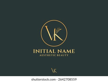 Letra Vk Logotipo de beleza com ornamento floreado de luxo	