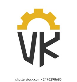 Letter VK Gear Logo Design for Service Center, Repair, Factory, Industrial, Digital and Mechanical Business