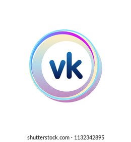 Letter VK logo with colorful circle, letter combination logo design with ring, circle object for creative industry, web, business and company.

