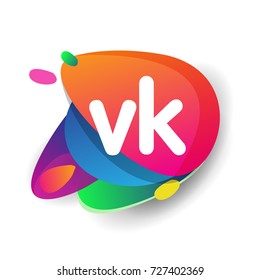 Letter VK logo with colorful splash background, letter combination logo design for creative industry, web, business and company.