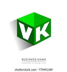 Letter VK logo in hexagon shape and green background, cube logo with letter design for company identity.
