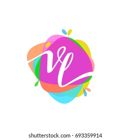 Letter VL logo with colorful splash background, letter combination logo design for creative industry, web, business and company.