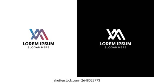 Logotipo del diseño de la letra VM en estilo tecnológico