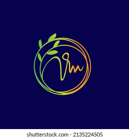letter VM logo with circle leaf and creative line