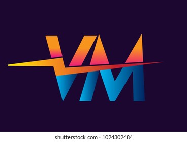 Letter VM logo with Lightning icon, letter combination Power Energy Logo design for Creative Power ideas, web, business and company.