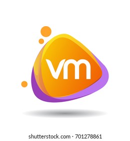 Letter VM logo in triangle splash and colorful background, letter combination logo design for creative industry, web, business and company.