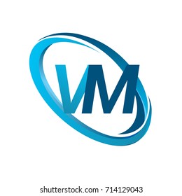 letter VM logotype design for company name colored blue swoosh. vector logo for business and company identity.