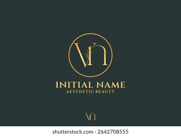 Letter Vn Beauty Logo with Flourish Ornament Luxury	