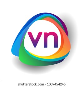 Letter VN logo with colorful splash background, letter combination logo design for creative industry, web, business and company.