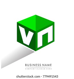 Letter VN logo in hexagon shape and green background, cube logo with letter design for company identity.
