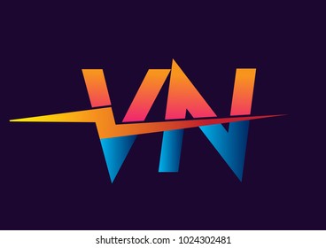Letter VN logo with Lightning icon, letter combination Power Energy Logo design for Creative Power ideas, web, business and company.
