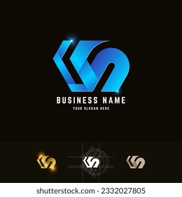 Letter VN or WN monogram logo with grid method design
