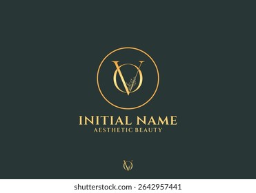 Letter Vo Beauty Logo with Flourish Ornament Luxury	