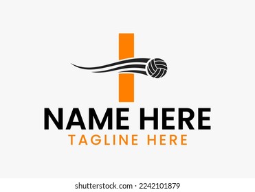 Letter I Volleyball Logo Concept With Moving Volley Ball Icon. Volleyball Sports Logotype