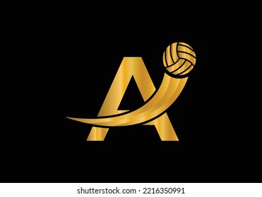 Letter A Volleyball Logo Design For Volleyball Club Symbol Vector Template. Volleyball Sign Template Design.