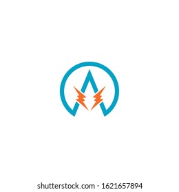 Letter A and voltage logo icon design template