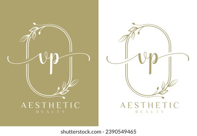 Letter VP Beauty Logo with Flourish Ornament