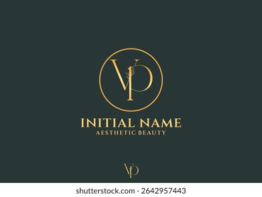 Letter Vp Beauty Logo with Flourish Ornament Luxury	