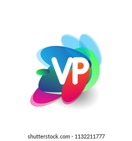 Letter VP logo with colorful splash background, letter combination logo design for creative industry, web, business and company.