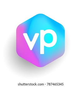 Letter VP logo in hexagon shape and colorful background, letter combination logo design for business and company identity.
