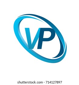 letter VP logotype design for company name colored blue swoosh. vector logo for business and company identity.