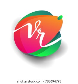 Letter VR logo with colorful splash background, letter combination logo design for creative industry, web, business and company.