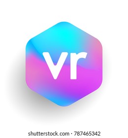 Letter VR logo in hexagon shape and colorful background, letter combination logo design for business and company identity.
