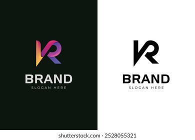 Letra VR para design de ícone de logotipo de realidade virtual com letras maiúsculas logotipo. ilustração vetorial