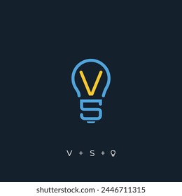 Letter VS SV simple line light bulb shape logo design concept
