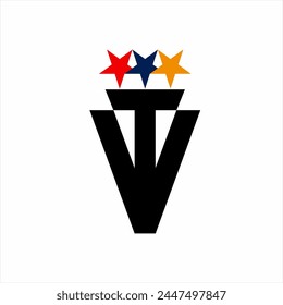 Letter VT logo design with three stars.