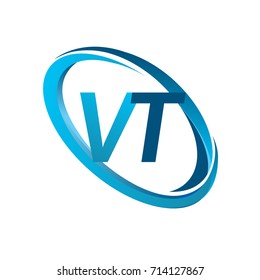 letter VT logotype design for company name colored blue swoosh. vector logo for business and company identity.
