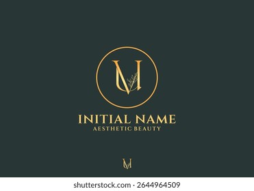 Letter Vu Beauty Logo with Flourish Ornament Luxury	