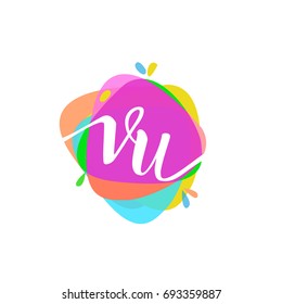 Letter VU logo with colorful splash background, letter combination logo design for creative industry, web, business and company.