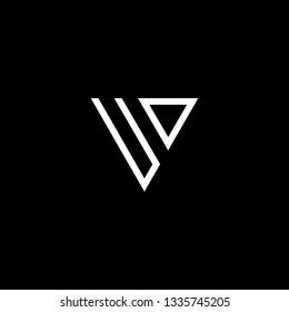 letter VU UV UD DU minimalist art monogram triangle shape logo, white color on black background.