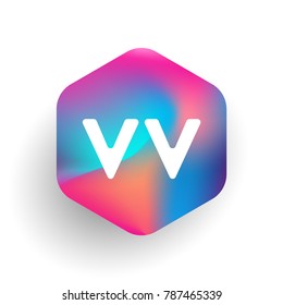 Letter VV logo in hexagon shape and colorful background, letter combination logo design for business and company identity.
