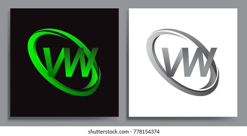 letter VW logotype design for company name colored Green swoosh and grey. vector set logo design for business and company identity.
