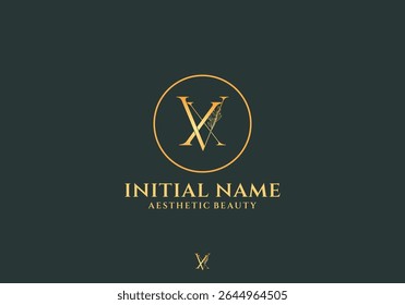 Letter Vx Beauty Logo with Flourish Ornament Luxury	
