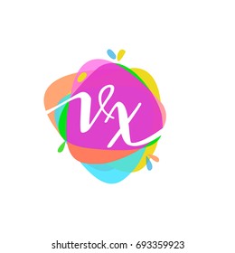 Letter VX logo with colorful splash background, letter combination logo design for creative industry, web, business and company.